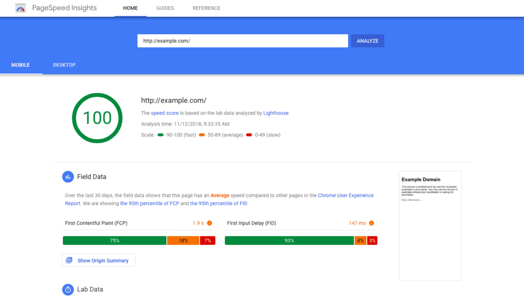 good pagespeed insights score