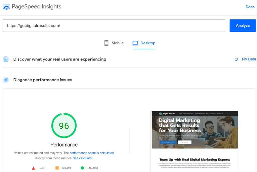 pagespeed insights report